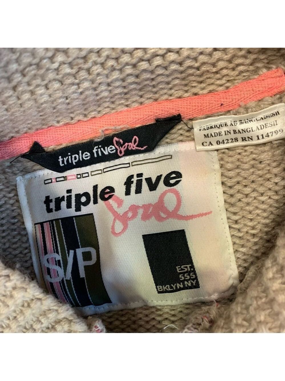 Triple Five Soul beige brown reindeer Zipup jacket wool sweater Sz S - Picture 10 of 15